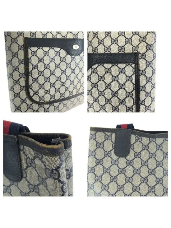 Gucci Sherry Line Vintage Navy GG Supreme Canvas Leather Tote - Picture 5 of 9